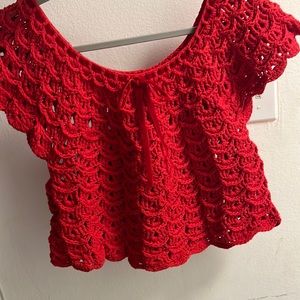 Deluxe Crochet Blouse color red cranberry size small/medium